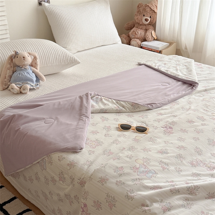 91家纺网 家纺一手货源 找家纺 吾欢心 2026新款仿锦安高克重凉感丝（含氨纶）夏凉被冰激凌空调被凉感小冰皮夏被 花宝奇遇