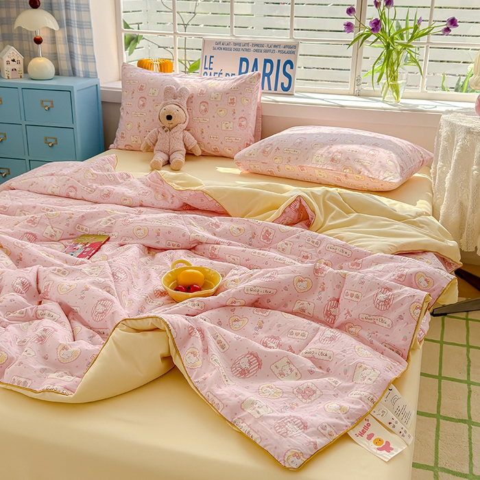 91家纺网 家纺一手货源 找家纺 美派 2026新款古法水洗云朵棉云感纱夏被夏凉被空调被 甜品小猫