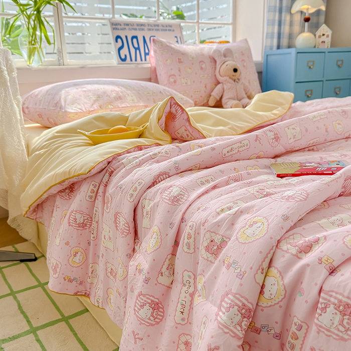 91家纺网 家纺一手货源 找家纺 美派 2026新款古法水洗云朵棉云感纱夏被夏凉被空调被 甜品小猫