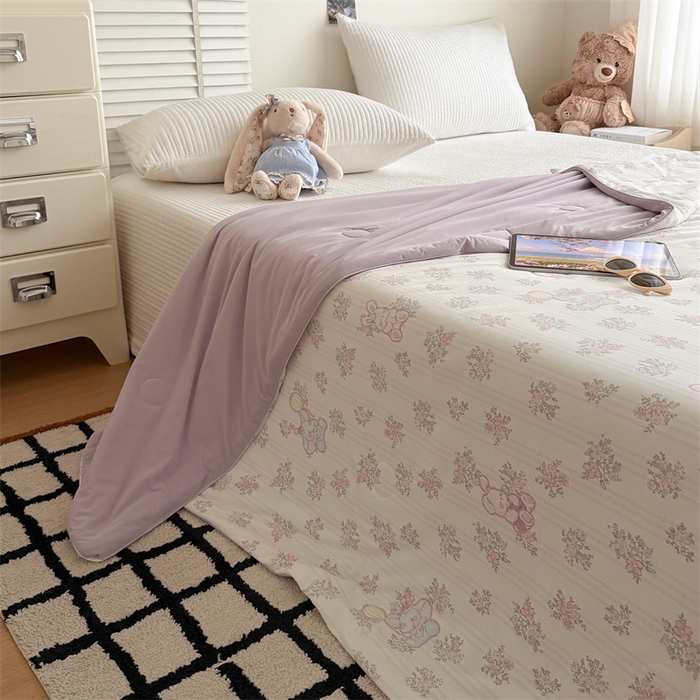 91家纺网 家纺一手货源 找家纺 吾欢心 2026新款仿锦安高克重凉感丝（含氨纶）夏凉被冰激凌空调被凉感小冰皮夏被 花宝奇遇