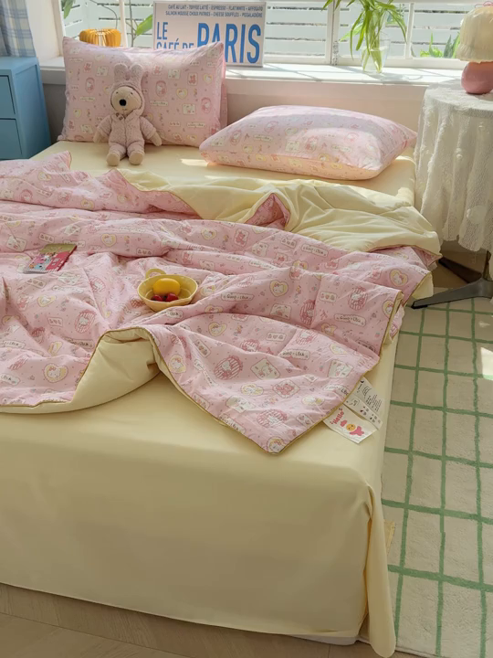 91家纺网 家纺一手货源 找家纺 美派 2026新款古法水洗云朵棉云感纱夏被夏凉被空调被 甜品小猫