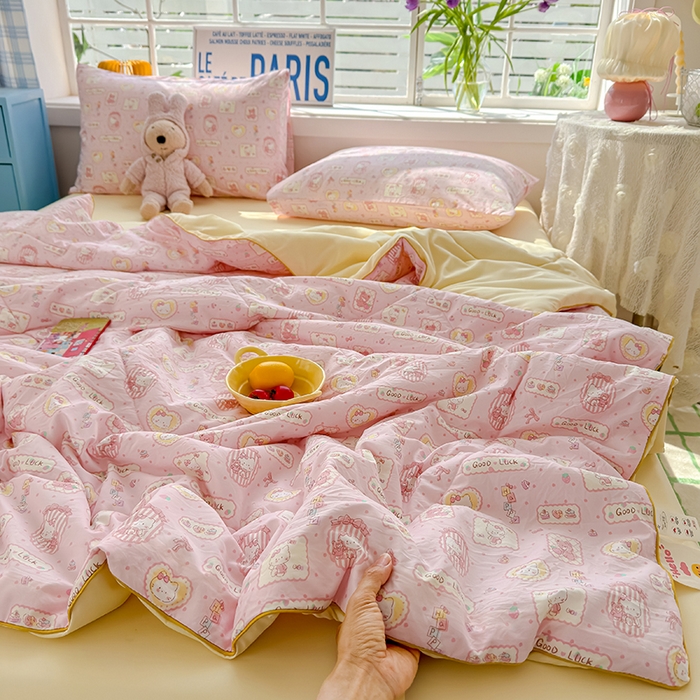 91家纺网 家纺一手货源 找家纺 美派 2026新款古法水洗云朵棉云感纱夏被夏凉被空调被 甜品小猫