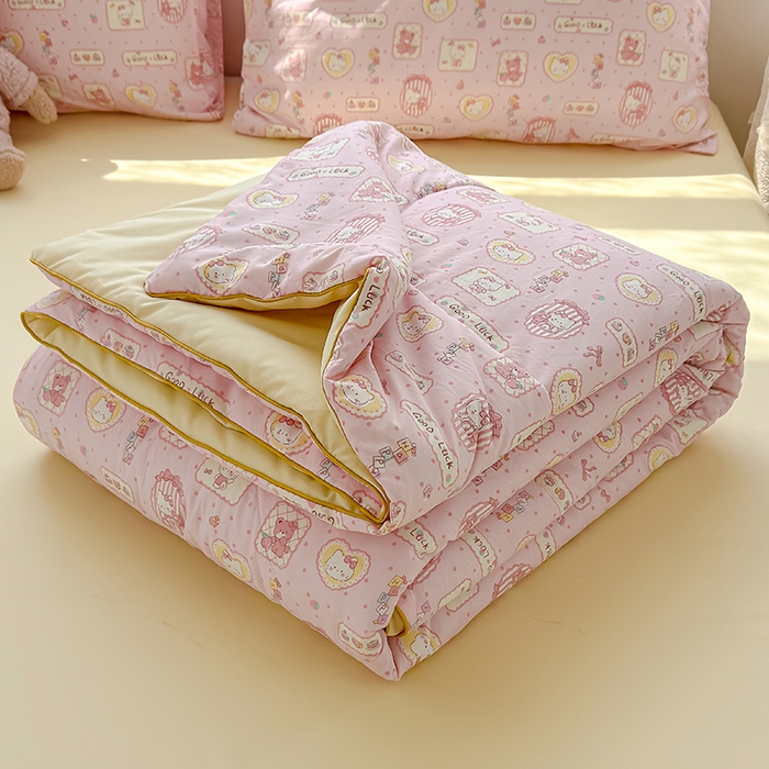 91家纺网 家纺一手货源 找家纺 美派 2026新款古法水洗云朵棉云感纱夏被夏凉被空调被 甜品小猫