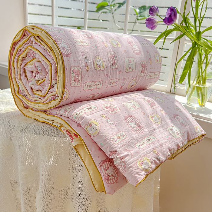 91家纺网 家纺一手货源 找家纺 美派 2026新款古法水洗云朵棉云感纱夏被夏凉被空调被 甜品小猫