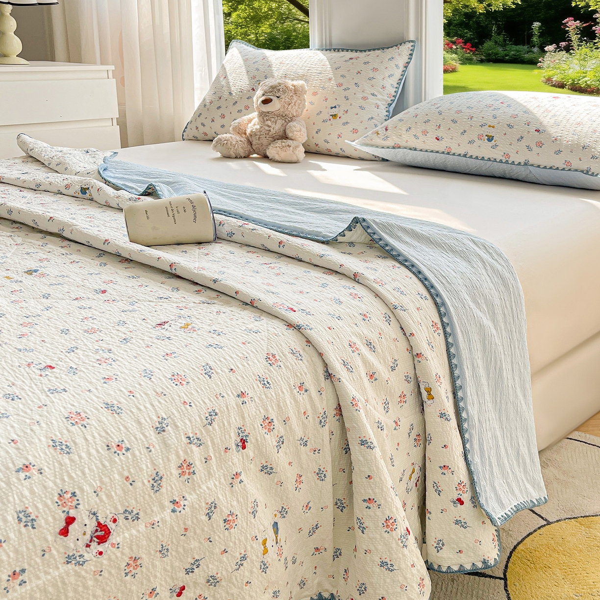 91家纺网 家纺一手货源 找家纺 米萝家居 2026新款泡泡棉夏被新疆棉花空调被夏凉被 繁花间