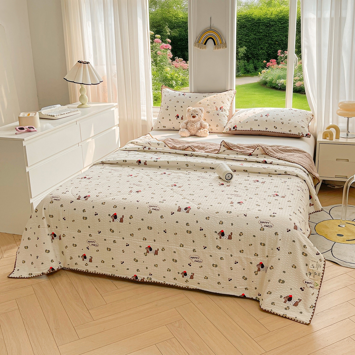 91家纺网 家纺一手货源 找家纺 米萝家居 2026新款泡泡棉夏被新疆棉花空调被夏凉被 狗狗日记