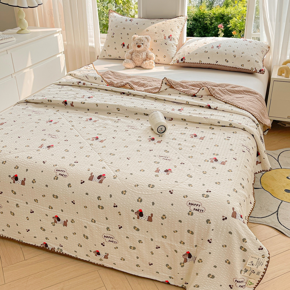 91家纺网 家纺一手货源 找家纺 米萝家居 2026新款泡泡棉夏被新疆棉花空调被夏凉被 狗狗日记