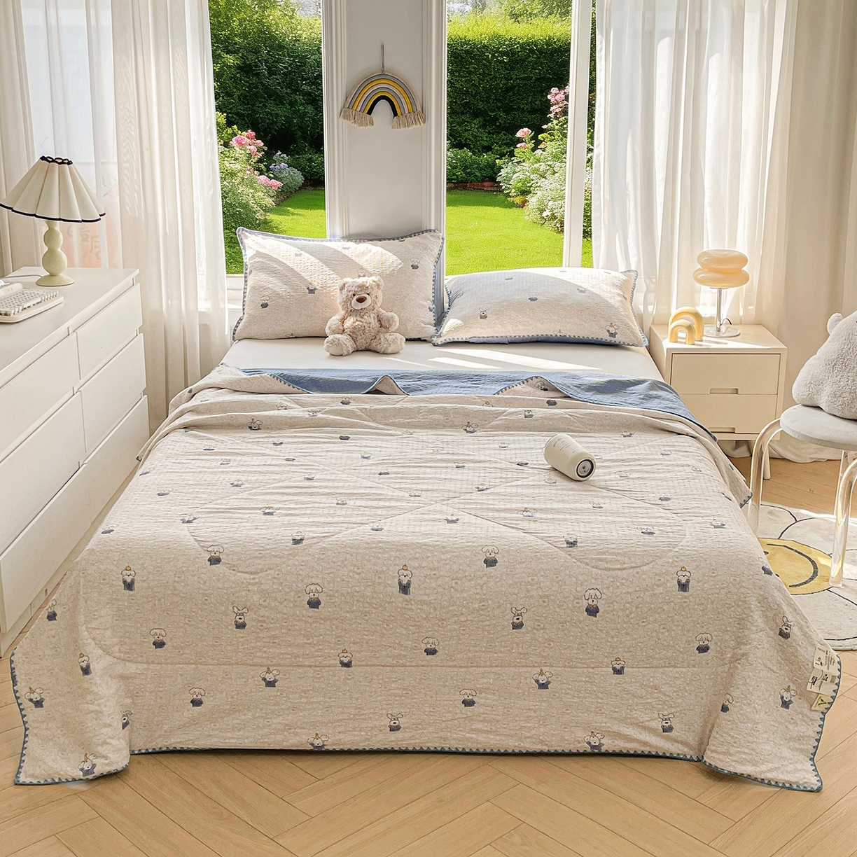 91家纺网 家纺一手货源 找家纺 米萝家居 2026新款泡泡棉夏被新疆棉花空调被夏凉被 叮当狗