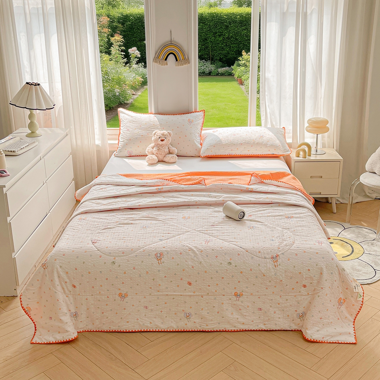 91家纺网 家纺一手货源 找家纺 米萝家居 2026新款泡泡棉夏被新疆棉花空调被夏凉被 欢喜兔