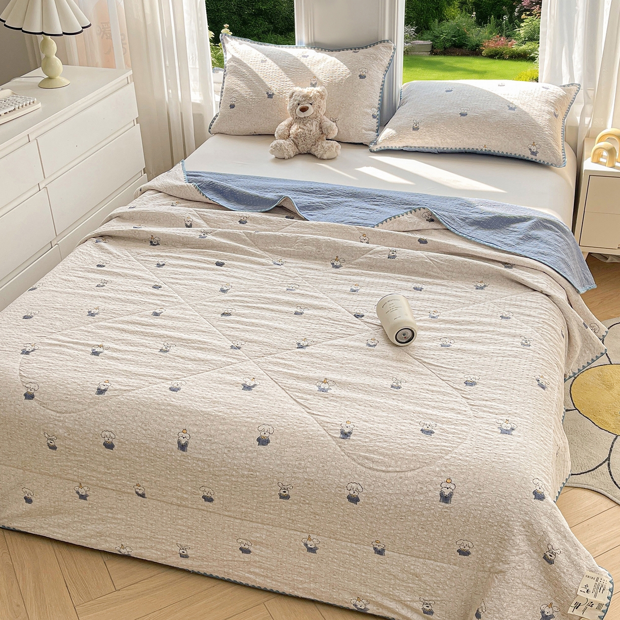 91家纺网 家纺一手货源 找家纺 米萝家居 2026新款泡泡棉夏被新疆棉花空调被夏凉被 叮当狗