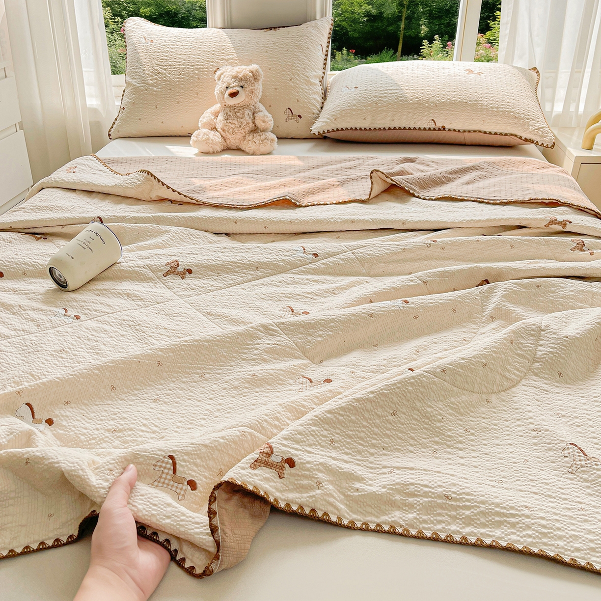 91家纺网 家纺一手货源 找家纺 米萝家居 2026新款泡泡棉夏被新疆棉花空调被夏凉被 吉祥马