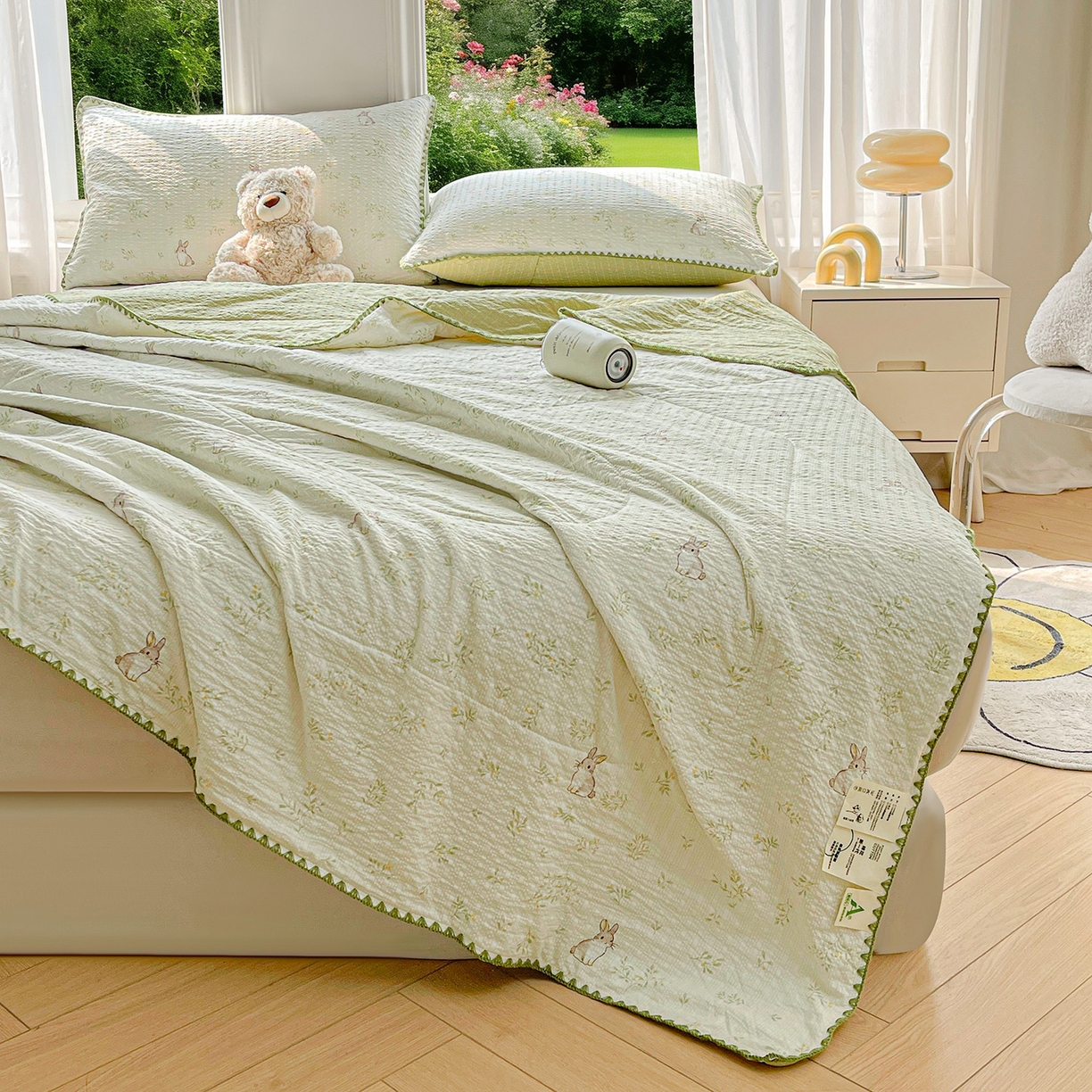 91家纺网 家纺一手货源 找家纺 米萝家居 2026新款泡泡棉夏被新疆棉花空调被夏凉被 丛林兔