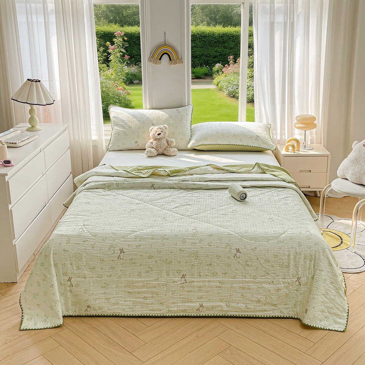 91家纺网 家纺一手货源 找家纺 米萝家居 2026新款泡泡棉夏被新疆棉花空调被夏凉被 丛林兔