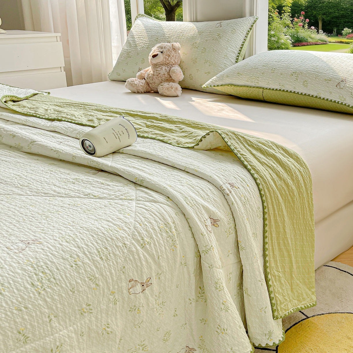 91家纺网 家纺一手货源 找家纺 米萝家居 2026新款泡泡棉夏被新疆棉花空调被夏凉被 丛林兔