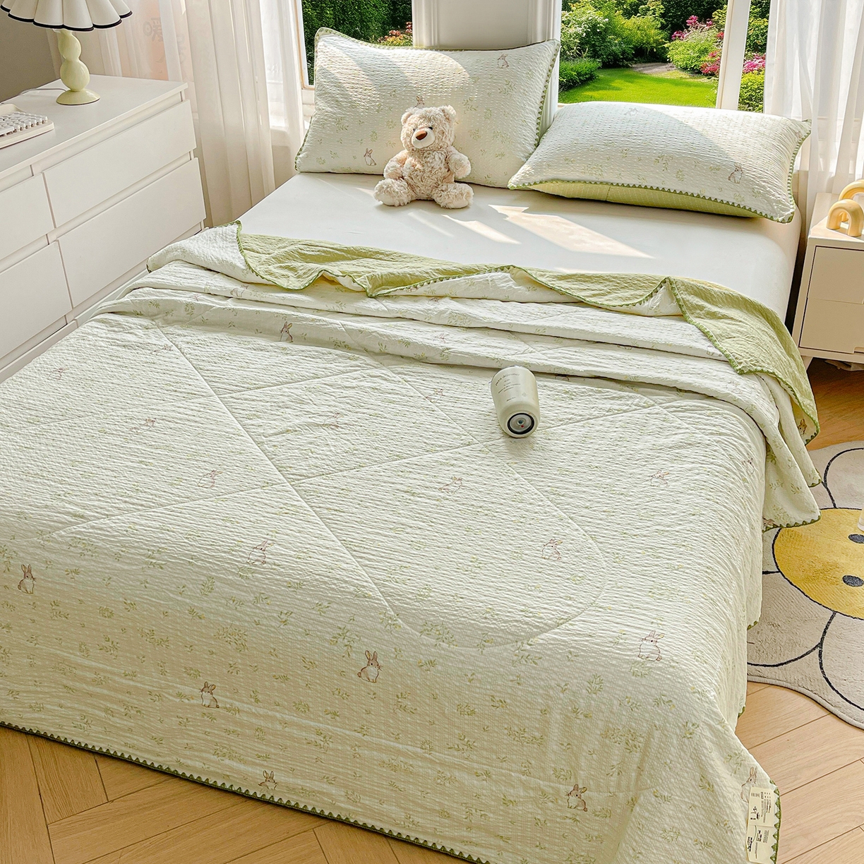 91家纺网 家纺一手货源 找家纺 米萝家居 2026新款泡泡棉夏被新疆棉花空调被夏凉被 丛林兔