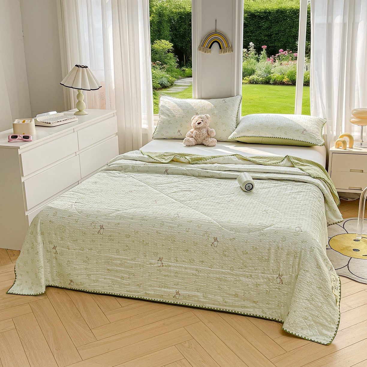 91家纺网 家纺一手货源 找家纺 米萝家居 2026新款泡泡棉夏被新疆棉花空调被夏凉被 丛林兔