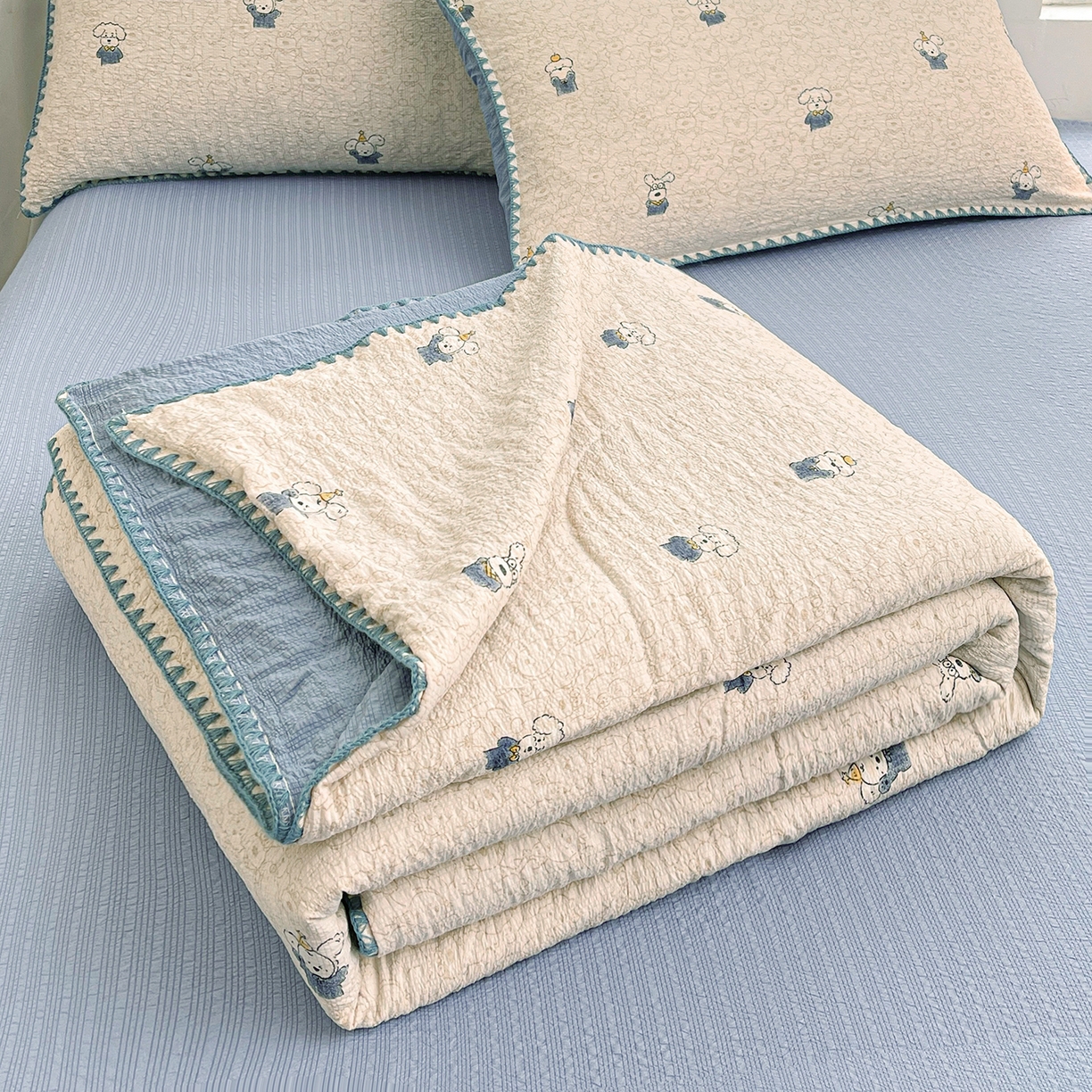 91家纺网 家纺一手货源 找家纺 米萝家居 2026新款泡泡棉夏被新疆棉花空调被夏凉被 叮当狗