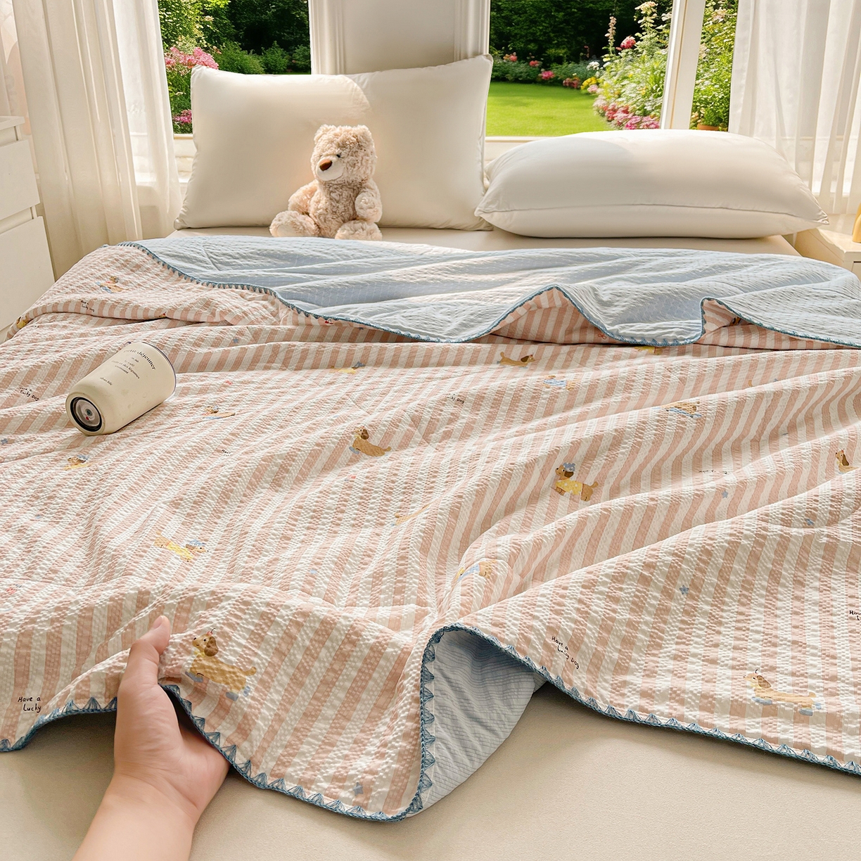 91家纺网 家纺一手货源 找家纺 米萝家居 2026新款泡泡棉夏被新疆棉花空调被夏凉被 时尚派对