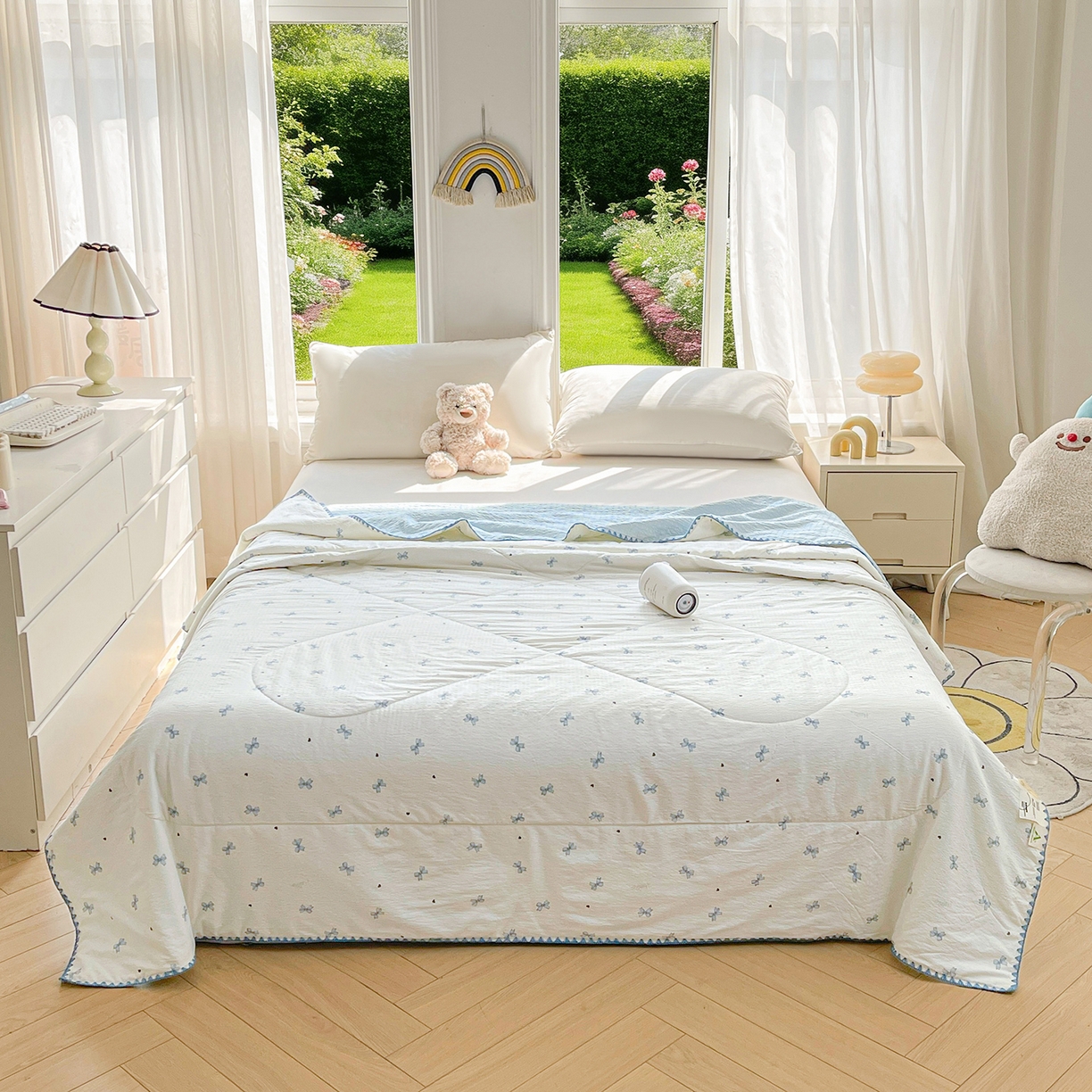 91家纺网 家纺一手货源 找家纺 米萝家居 2026新款泡泡棉夏被新疆棉花空调被夏凉被 蝴蝶结