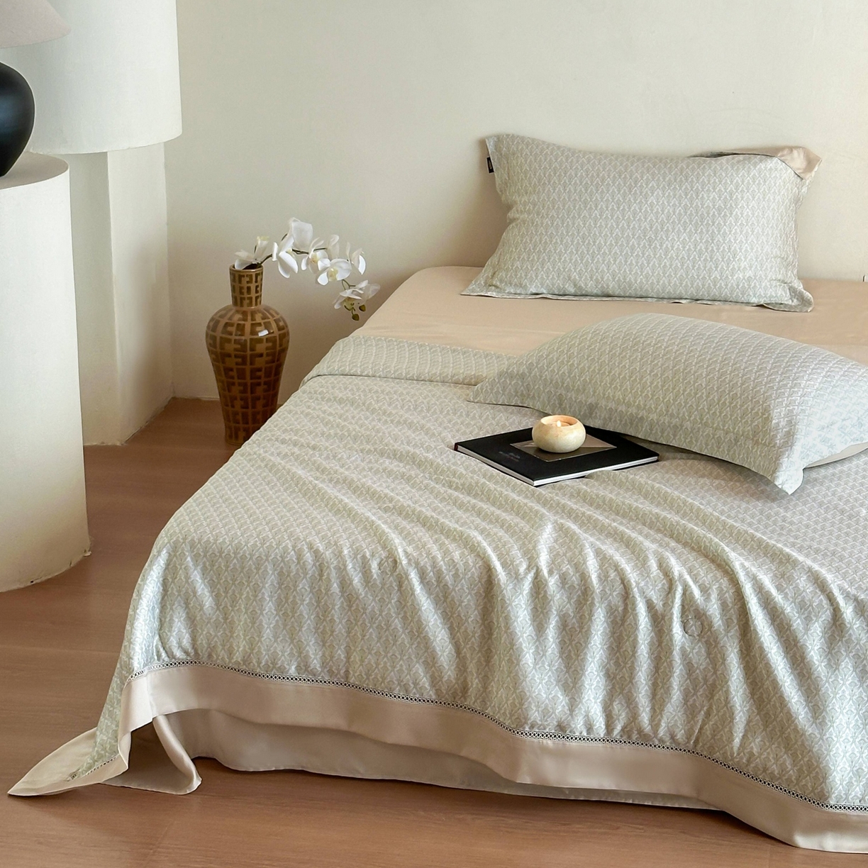 91家纺网 家纺一手货源 找家纺 丽笙被芯 2026新款兰精天丝数码印花Naia镂空夏被夏凉被空调被 奥利尔-绿