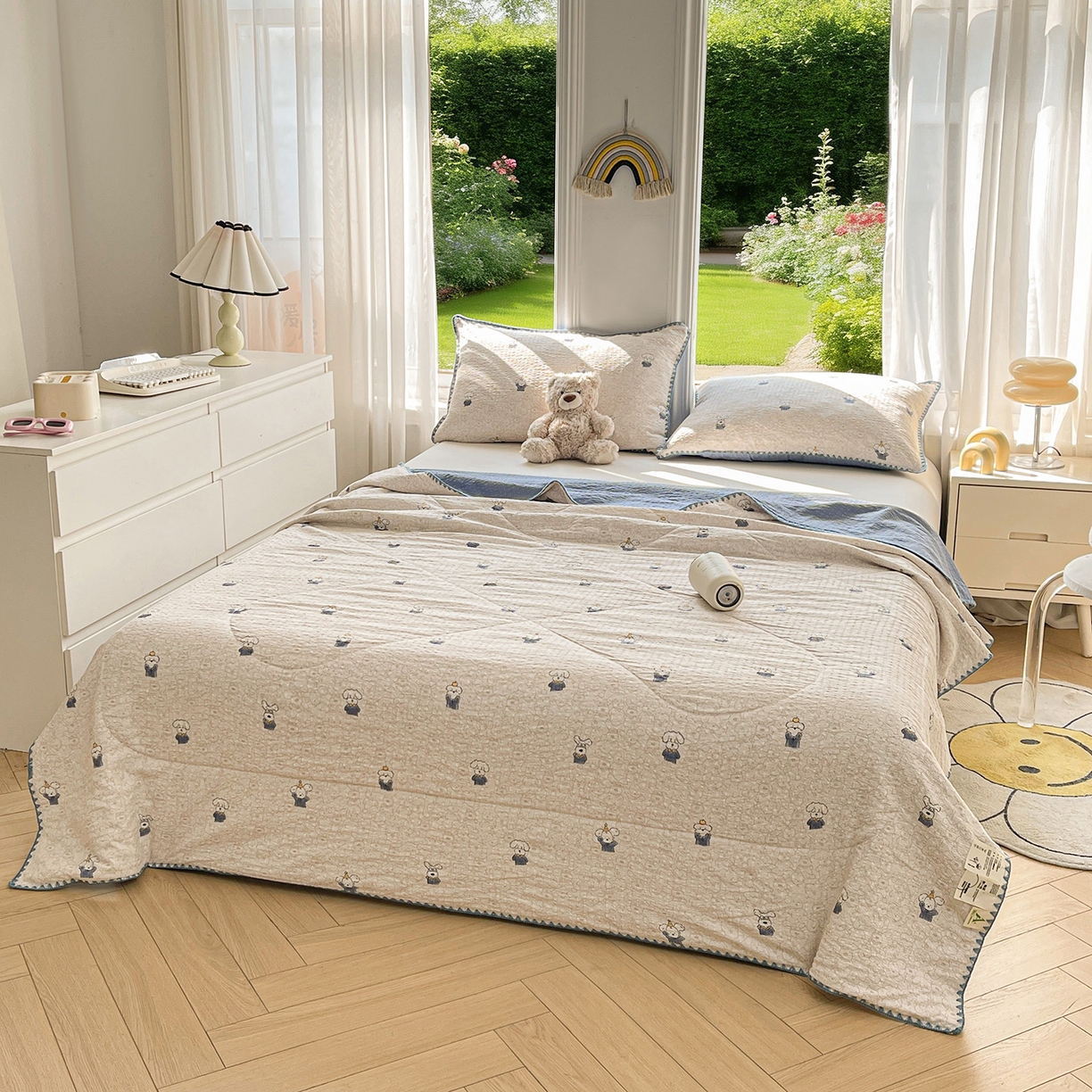 91家纺网 家纺一手货源 找家纺 米萝家居 2026新款泡泡棉夏被新疆棉花空调被夏凉被 叮当狗