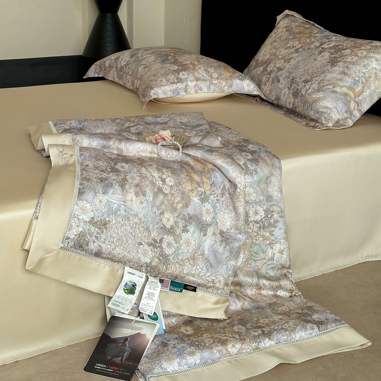 91家纺网 家纺一手货源 找家纺 丽笙被芯 2026新款兰精天丝数码印花Naia镂空夏被夏凉被空调被 卡洛斯-黄