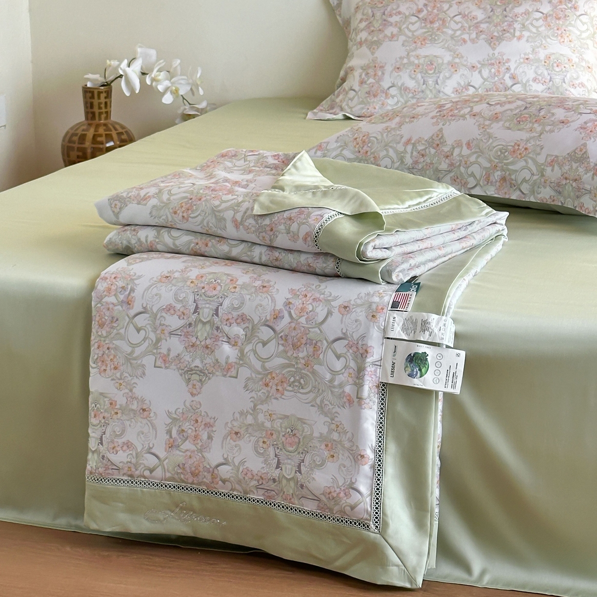 91家纺网 家纺一手货源 找家纺 丽笙被芯 2026新款兰精天丝数码印花Naia镂空夏被夏凉被空调被 莉格