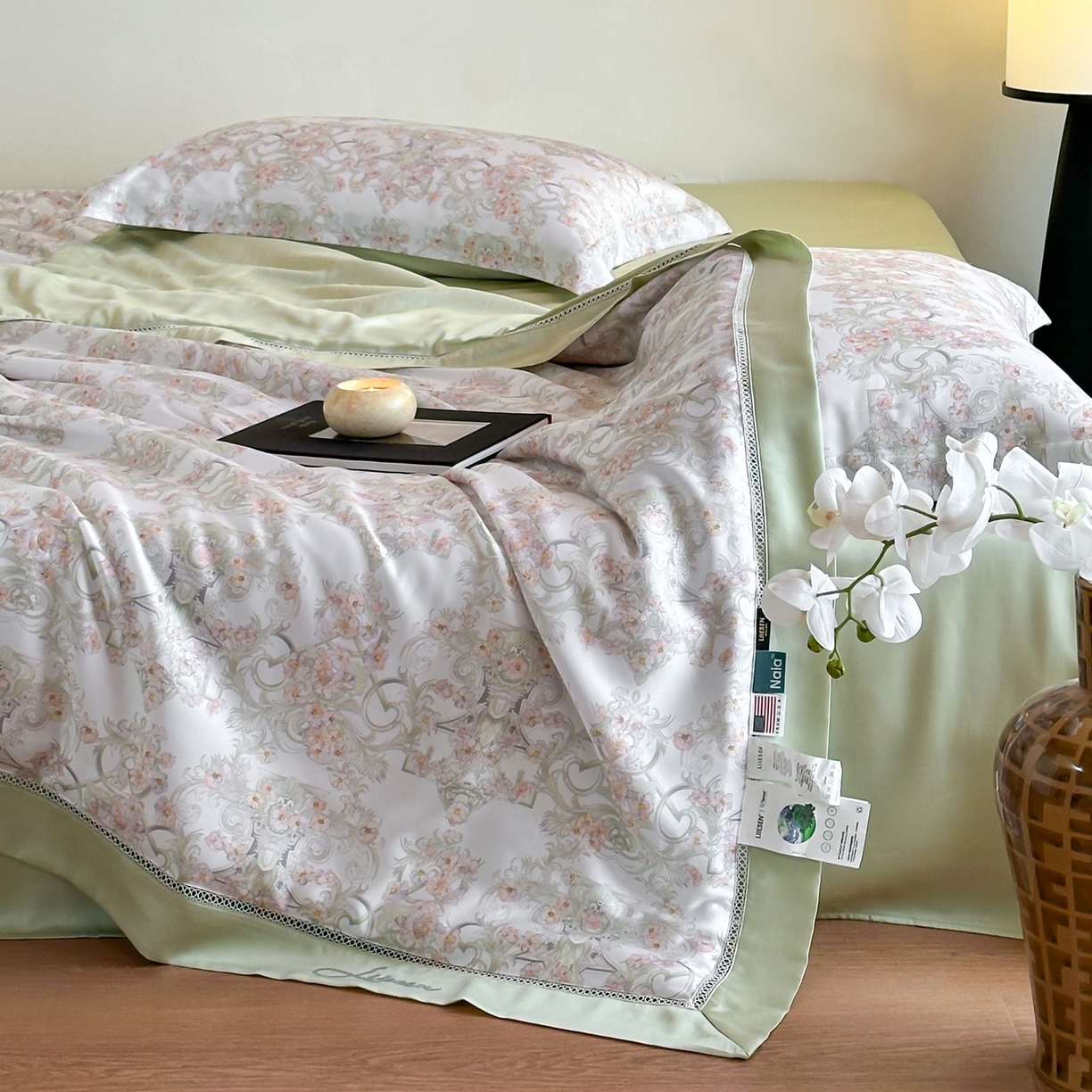 91家纺网 家纺一手货源 找家纺 丽笙被芯 2026新款兰精天丝数码印花Naia镂空夏被夏凉被空调被 莉格