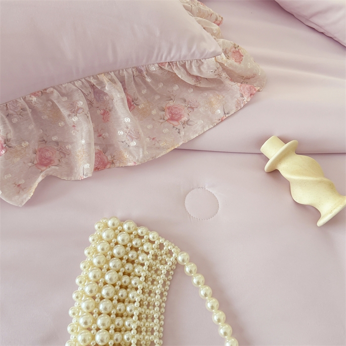 91家纺网 家纺一手货源 找家纺 富盛家纺 2026新款雪纺蕾丝刺绣法式床裙韩版夏凉被空调被夏被四件套 夏被四件套—浪漫主义（紫）