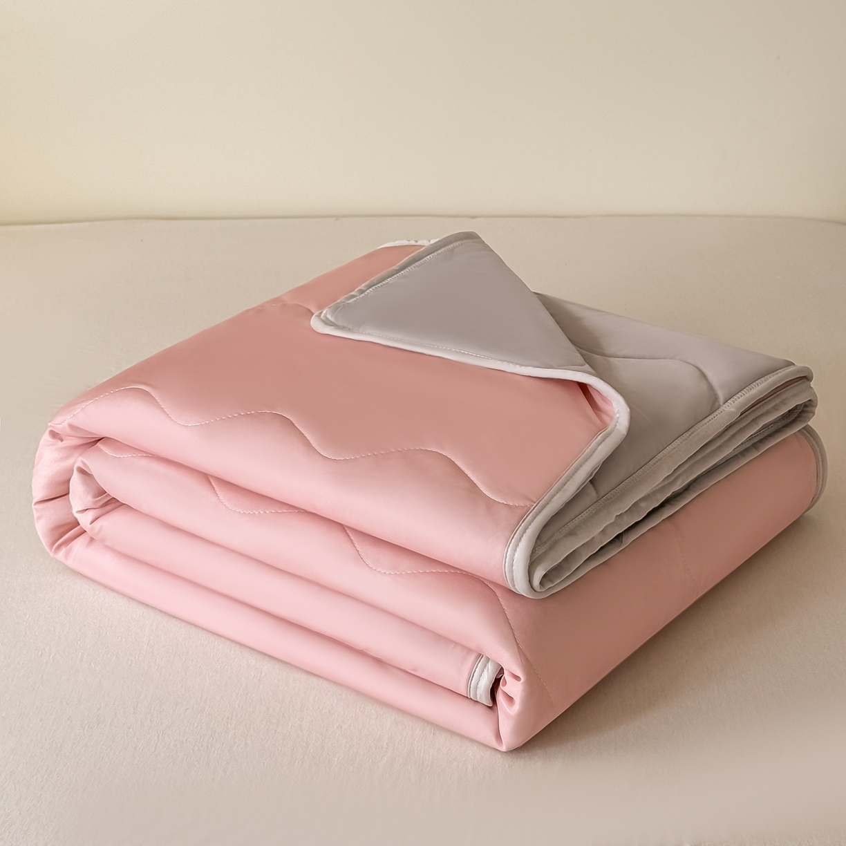 好欣怡家纺 2026新款双层绗缝凉感丝夏被 豆沙粉