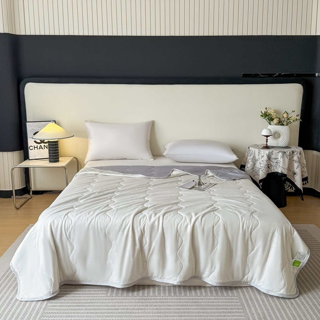 91家纺网 家纺一手货源 找家纺 好欣怡家纺 2026新款双层绗缝凉感丝夏被 冰川白