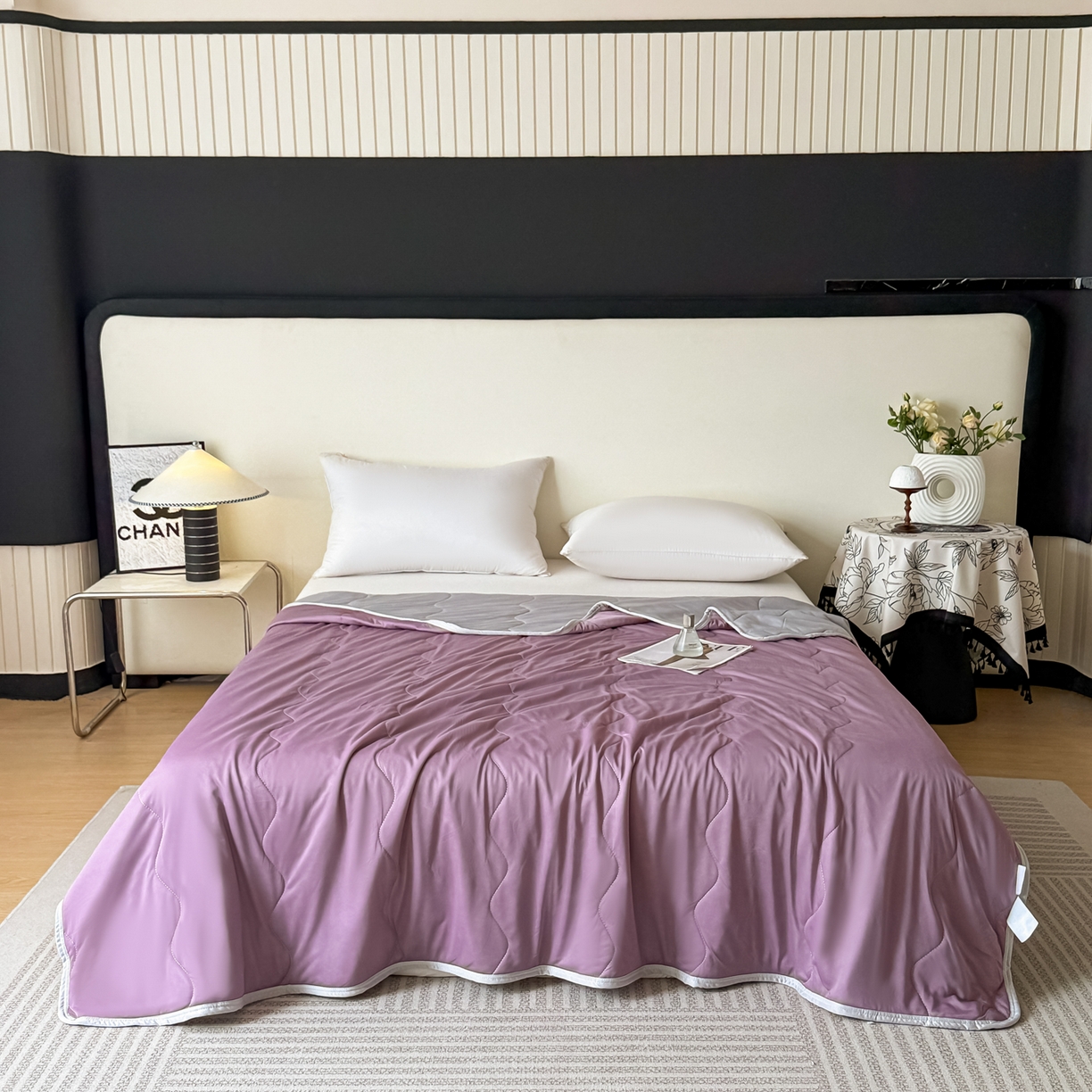 91家纺网 家纺一手货源 找家纺 好欣怡家纺 2026新款双层绗缝凉感丝夏被 罗兰紫