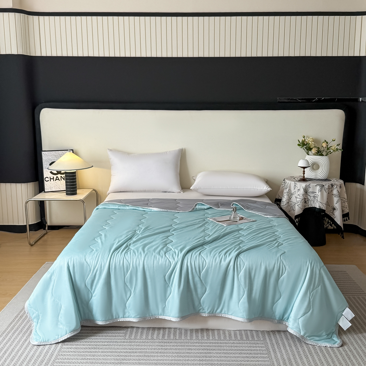 91家纺网 家纺一手货源 找家纺 好欣怡家纺 2026新款双层绗缝凉感丝夏被 云兰