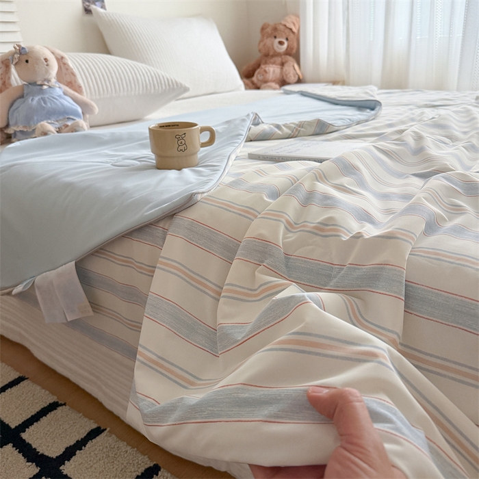 吾欢心 2026新款仿锦安高克重凉感丝（含氨纶）夏凉被冰激凌空调被凉感小冰皮夏被 时尚条纹