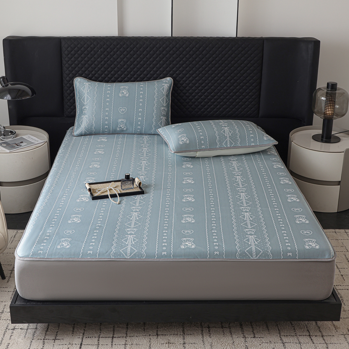 91家纺网 家纺一手货源 找家纺 （总）赛丽雅 2026新款A类450克PE提花复合三明治床笠款凉感面料凉席防滑全包床罩