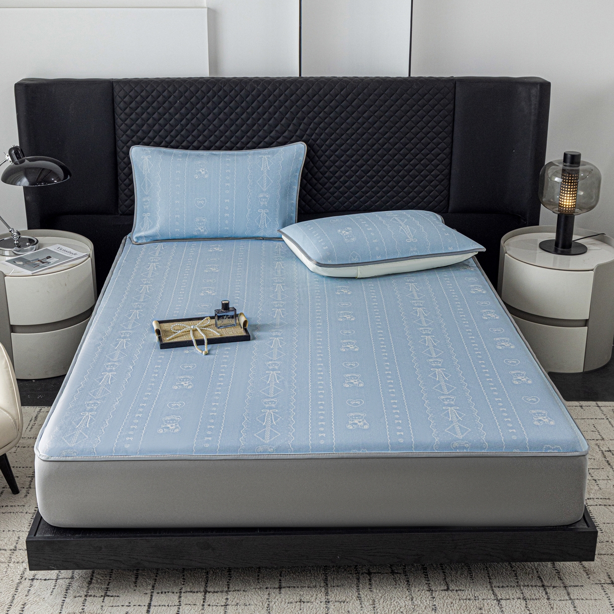 91家纺网 家纺一手货源 找家纺 （总）赛丽雅 2026新款A类450克PE提花复合三明治床笠款凉感面料凉席防滑全包床罩