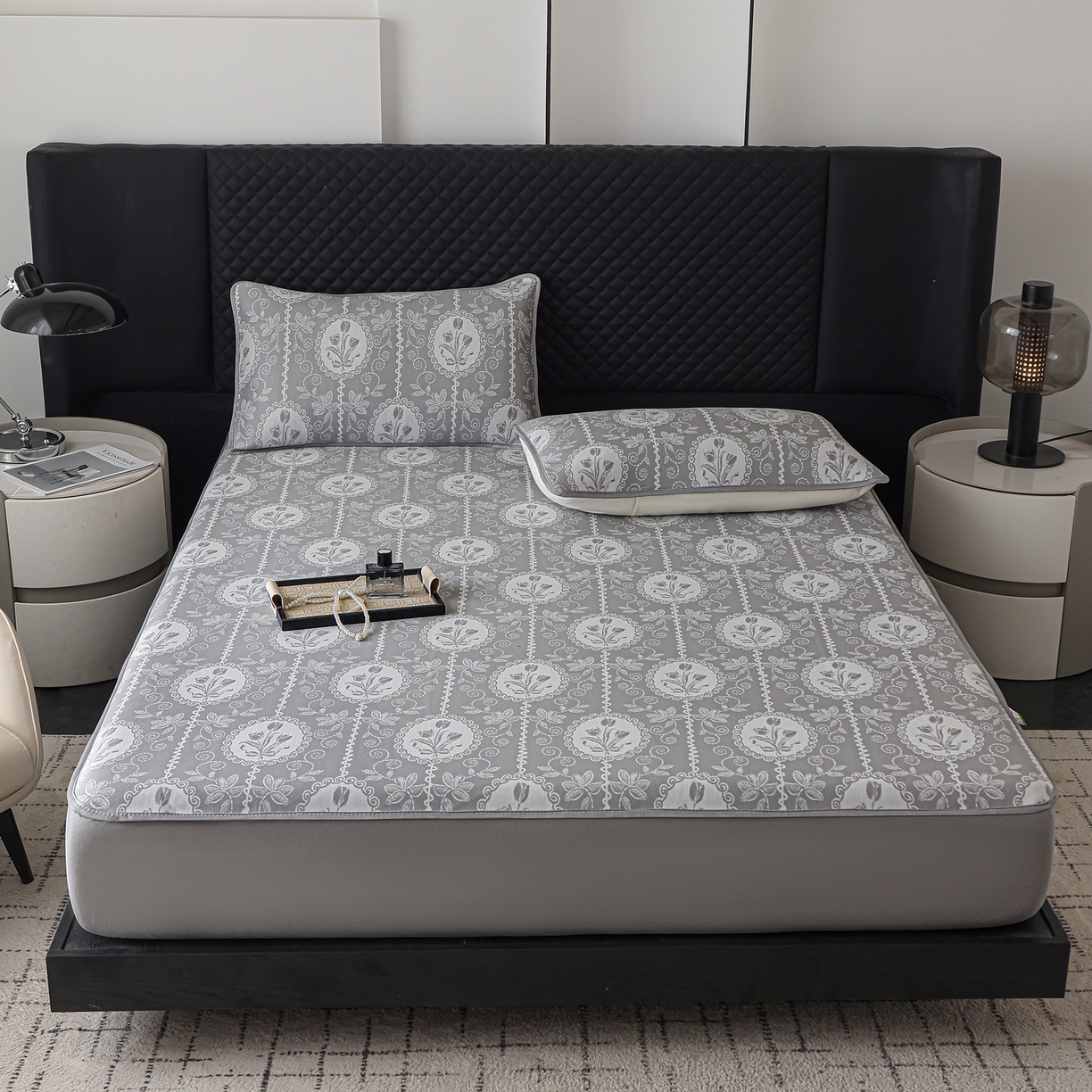 91家纺网 家纺一手货源 找家纺 （总）赛丽雅 2026新款A类450克PE提花复合三明治床笠款凉感面料凉席防滑全包床罩