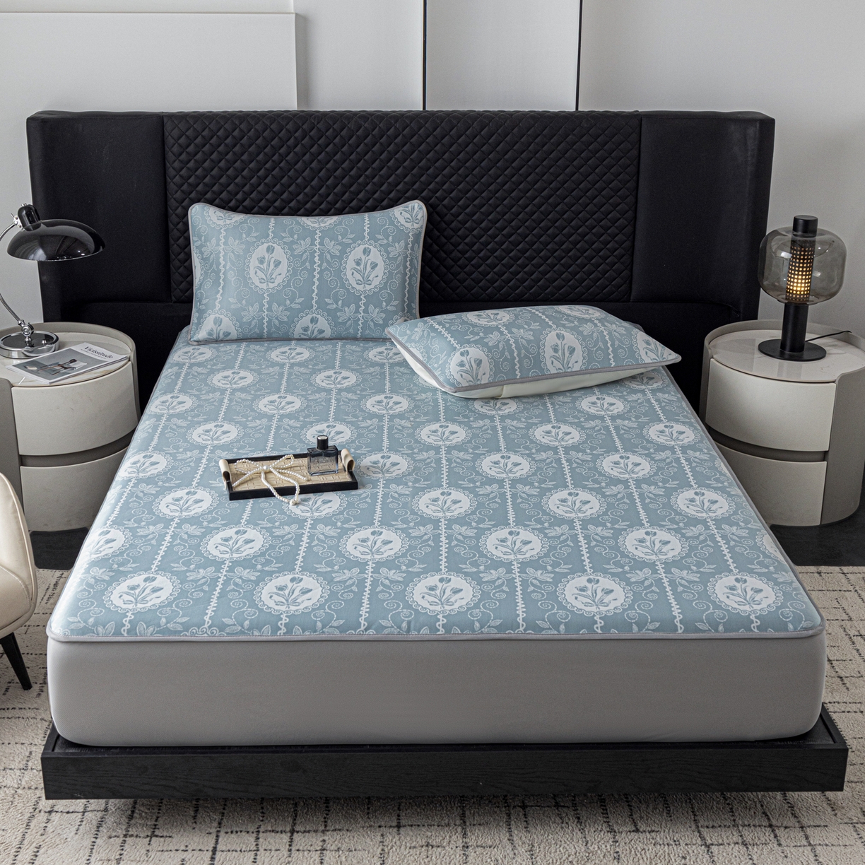 91家纺网 家纺一手货源 找家纺 （总）赛丽雅 2026新款A类450克PE提花复合三明治床笠款凉感面料凉席防滑全包床罩