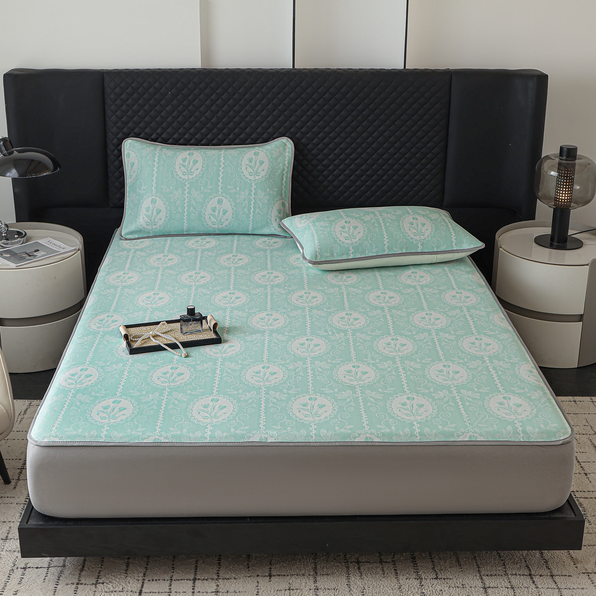 91家纺网 家纺一手货源 找家纺 （总）赛丽雅 2026新款A类450克PE提花复合三明治床笠款凉感面料凉席防滑全包床罩