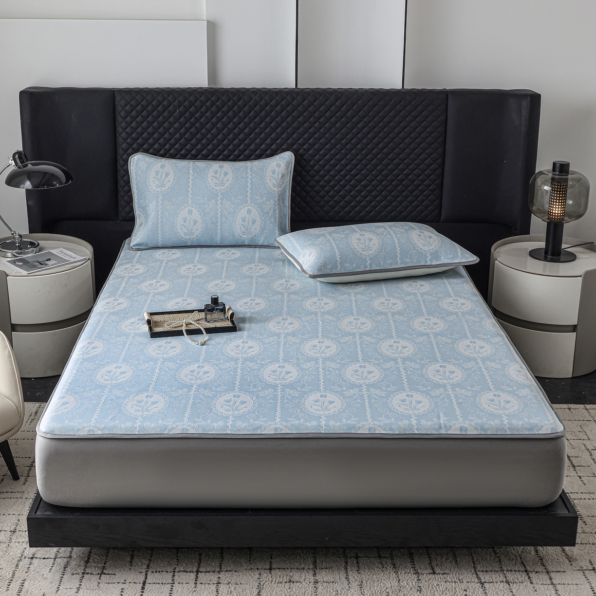 91家纺网 家纺一手货源 找家纺 （总）赛丽雅 2026新款A类450克PE提花复合三明治床笠款凉感面料凉席防滑全包床罩