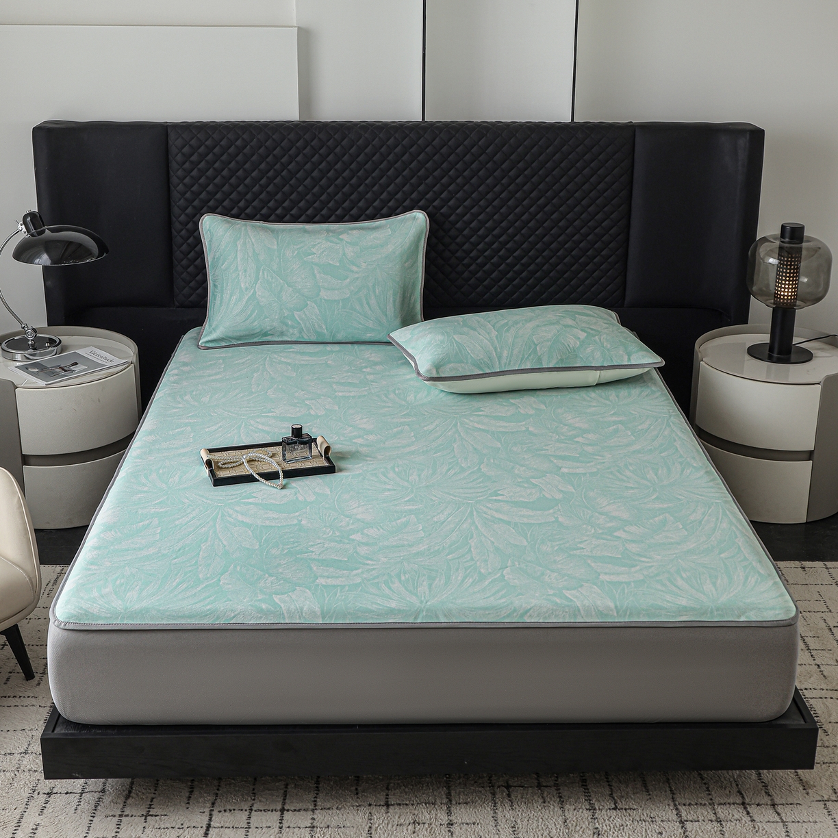 91家纺网 家纺一手货源 找家纺 （总）赛丽雅 2026新款A类450克PE提花复合三明治床笠款凉感面料凉席防滑全包床罩