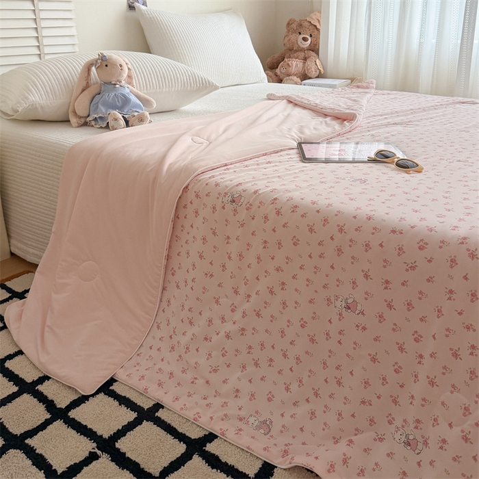 91家纺网 家纺一手货源 找家纺 吾欢心 2026新款仿锦安高克重凉感丝（含氨纶）夏凉被冰激凌空调被凉感小冰皮夏被 甜心小猫