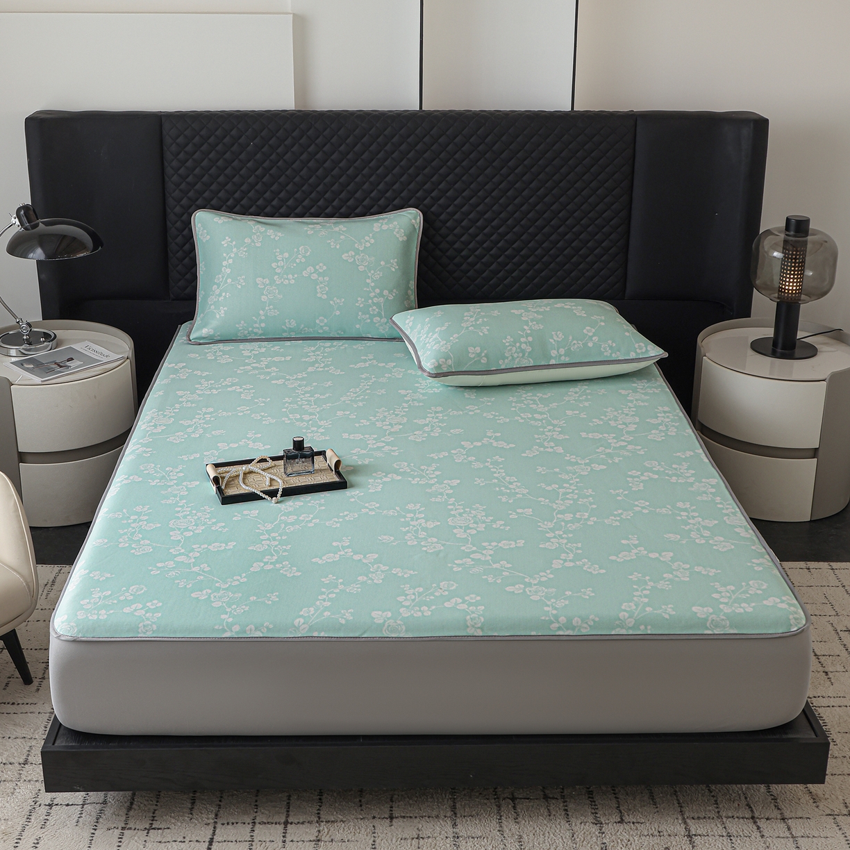 91家纺网 家纺一手货源 找家纺 （总）赛丽雅 2026新款A类450克PE提花复合三明治床笠款凉感面料凉席防滑全包床罩