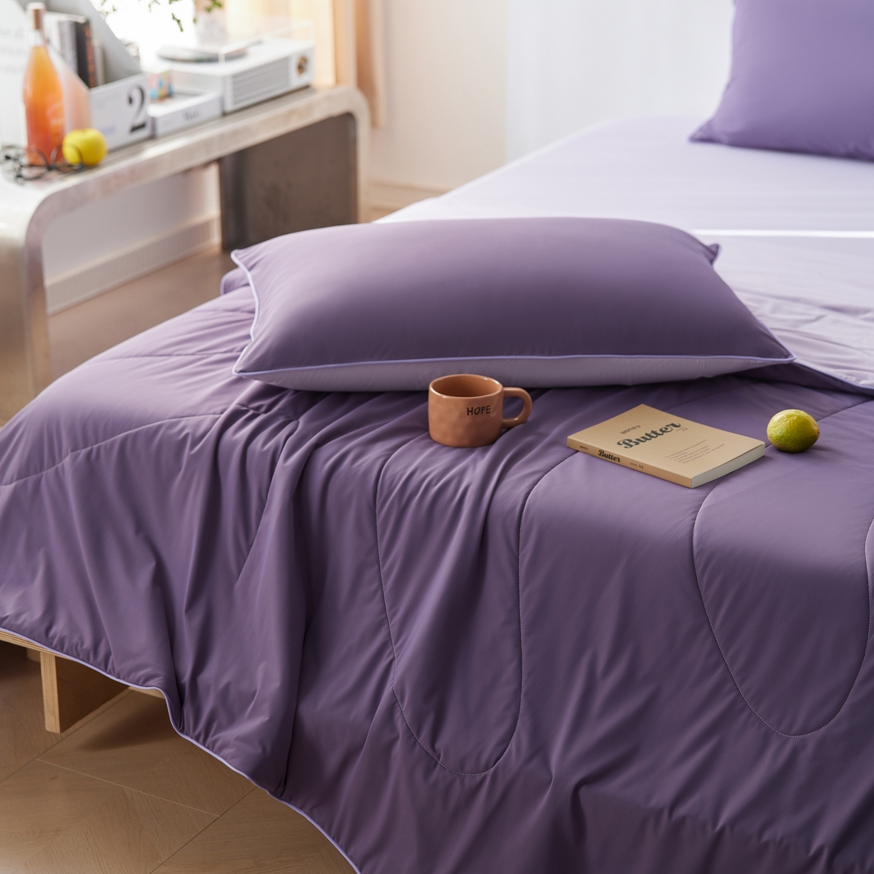 91家纺网 家纺一手货源 找家纺 丽笙被芯 2026新款冰皮凉凉夏被夏凉被空调被 紫米黑加仑