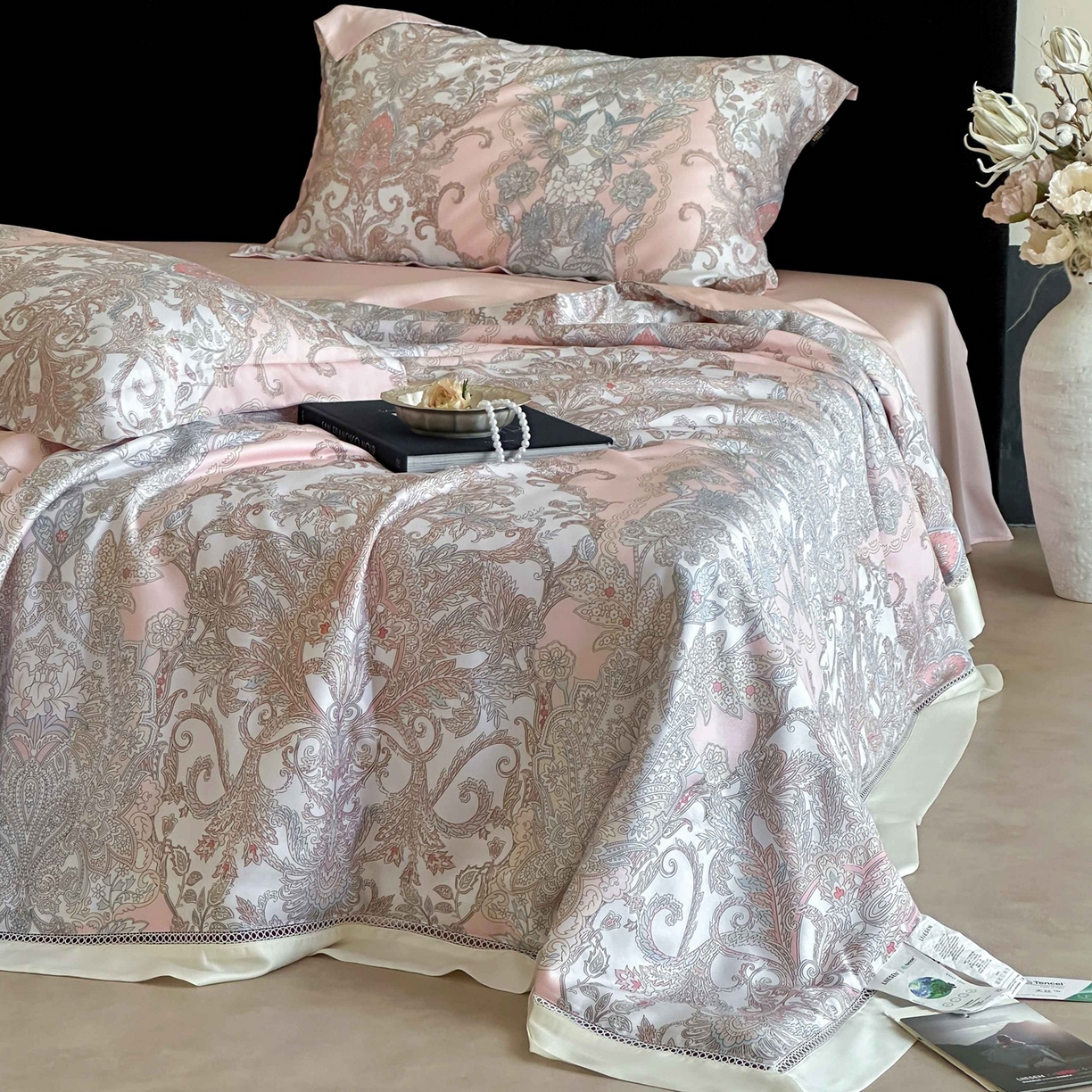 91家纺网 家纺一手货源 找家纺 丽笙被芯 2026新款兰精天丝数码印花Naia镂空夏被夏凉被空调被 伊甸粉