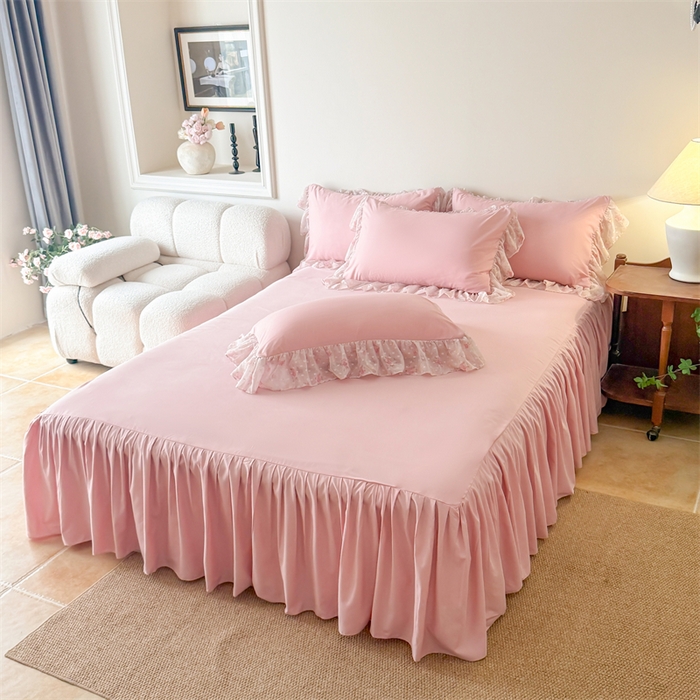 91家纺网 家纺一手货源 找家纺 富盛家纺 2026新款雪纺蕾丝刺绣法式床裙韩版夏凉被空调被夏被四件套 夏被四件套—浪漫主义（豆沙）