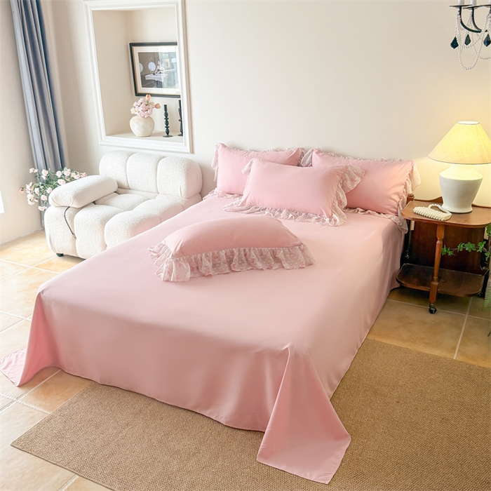 91家纺网 家纺一手货源 找家纺 富盛家纺 2026新款雪纺蕾丝刺绣法式床裙韩版夏凉被空调被夏被四件套 夏被四件套—浪漫主义（豆沙）