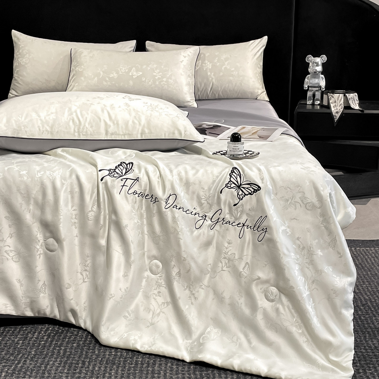 91家纺网 家纺一手货源 找家纺 （总）慕澄家纺 2026新款水洗真丝天丝提花刺绣夏凉被空调被夏被四件套-蝶影