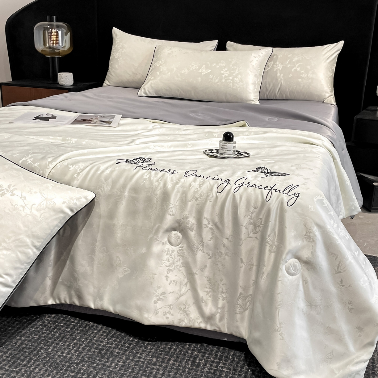 91家纺网 家纺一手货源 找家纺 （总）慕澄家纺 2026新款水洗真丝天丝提花刺绣夏凉被空调被夏被四件套-蝶影