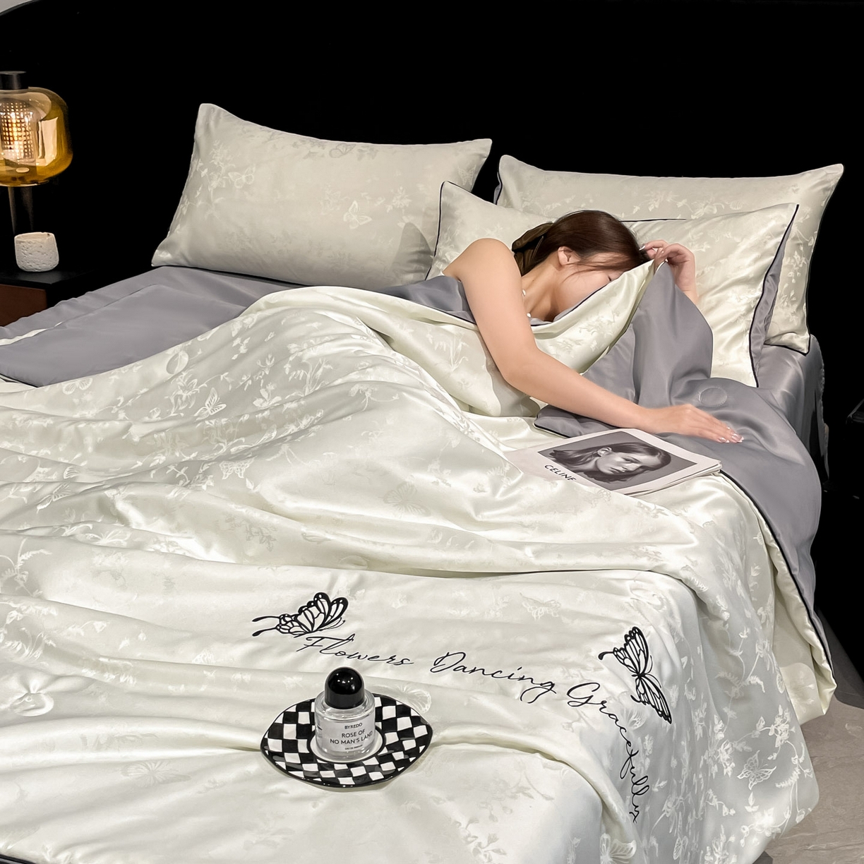 91家纺网 家纺一手货源 找家纺 （总）慕澄家纺 2026新款水洗真丝天丝提花刺绣夏凉被空调被夏被四件套-蝶影